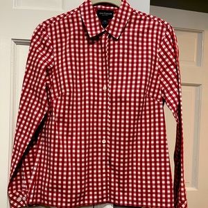 Red and white checkered button down blouse